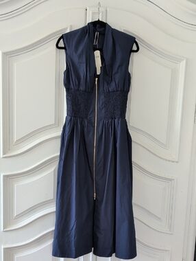 NWT Anthropologie Tommie Navy Sleeveless Midi Dress with Gold Zip